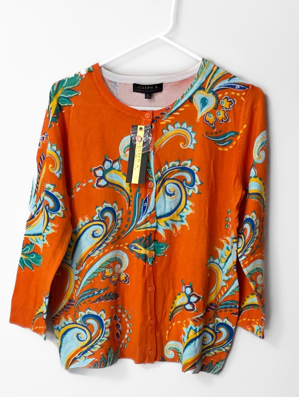 Joseph A Orange Paisley Button Up Cardigan Size Large
